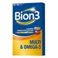 Produktbild: Bion3 Multi & Omega-3 für die tägliche Nahrungsergänzung mit Vitamin-Tablette (u.a. Vitamin C, D, B12) und EPA & DHA Kapsel zur Unterstützung von Herz1, Gehirn2 & Sehkraft3 und mit Bakterienkulturen.