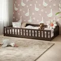 Produktbild: Kids Collective Kinderbett Bodenbett mit Rausfallschutz & Lattenrost Montessori Bett Bed Gitterbett Kinder Jugendbett Einzelbett | 140x200 cm | Zar... - Dunkelbraun