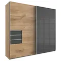 Produktbild: Schwebetürenschrank - Plankeneiche - grey - 3 Schubkästen - 225 cm