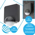 Produktbild: Bewegungsmelder Infrarot Bewegungssensor 180° Aussen LED geeignet 1200W Schaltleistung 230V IP65 10m Reichweite Anthrazit Dämmerungssensor einstellbar