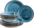 Produktbild: my home Tafelservice Teller Set, Geschirr-Set Bel Tempo (12-tlg), 6 Personen, Keramik, rustikale Holzoptik mit Spiraldekor, 12 Teile, für 6 Personen