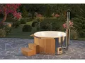 Produktbild: FinnTherm Holz Badefass Stockholm aus Thermoholz, Hot Tub Ø 180 cm, 8 Personen, inkl. Edelstahl-Ofen (30 kW), Minibar, Schwimmbecken, Badebottich, Badezuber