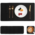 Produktbild: Myir JUN Tischsets Abwaschbar Leder und Untersetzer, Doppelseitigen Platzset 6er Set rutschfest Platzdeckchen Kunstleder (Schwarz, 6er Set)