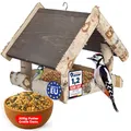Produktbild: Vogelhaus zum Aufhängen - Vogelfutterhaus Holz I Futterhaus für Vögel - Vogelhäuser für draußen - Bird Feeder Vogelhäuschen inkl. 500 g Vogelfutter sofort einsatzbereit Handgefertigt in der EU