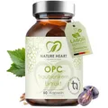 Produktbild: Nature Heart OPC Traubenkernextrakt 60 Kapseln – 200 mg OPC je Kapsel, 95% Polyphenole – aus französischen Trauben, hochdosiert, vegan & ohne Zusatzstoffe