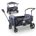 Produktbild: elvent® Allrounder City Bollerwagen - faltbar mit Dach | Sitzpolster, Hecktasche, Feststellbremse, 5-Punkt-Gurt I 2 Kinder (Blau)