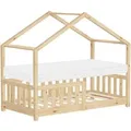 Produktbild: ML-Design Hausbett mit Matratze 70x140 cm Natur aus Kiefernholz