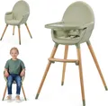 Produktbild: Kinderkraft FINI 2 Hochstuhl 2in1 - Verstellbares Tablett - Sitz - Buchenholzbeine - 5-Punkt-Gurte - Rutschfeste Füße - Grün