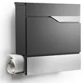 Produktbild: Moderner Briefkasten Personalisierbar Manhattan Anthrazit RAL7016 - mit Zeitungsfach - Wandbriefkasten mit Edelstahl Namensschild und Hausnummer Gravur I Rostfrei und UV-beständig (Ohne Gravur)