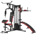 Produktbild: SPORTNOW Kraftstation, Multifunktionale Fitnessstation mit Butterfly- & Latzugstange, Curler, Brustpresse, Sit-Up-Bank, Fitnessgerät mit 65 kg Gewichtsblöcken, Schutzabdeckung, für Zuhause, Schwarz