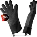 Produktbild: AVANA Silikon Ofenhandschuhe Hitzebeständige Grillhandschuhe Anti-Rutsch Kochhandschuhe mit weichem Baumwoll-Innenfutter Handschuhe bis zu 250°C - Schwarz