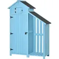 Produktbild: Outsunny Gartenhaus Gerätehaus Geräteschuppen mit Brennholzlagerraum 3 Ablagen Asphaltdach Tannenholz Himmelblau 130x54,5x180cm für Garten & Terrasse   Aosom.de