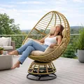 Produktbild: Polyrattan Loungesessel Schwingsessel Rattan Sessel Relaxsessel Stuhl Beige