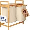 Produktbild: Lumaland Wäschekorb Bambus 73x64x33cm beige 2 Wäschesäcke ausziehbar - Beige