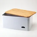Produktbild: Brotkasten mit Bambus Schneidebrett - Brotbox aus Metall mit viel Platz und H...