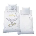 Produktbild: Bettwäsche 135x200 Flanell, Biber Harry Potter Hedwig, kuschelig weich für Herbst & Winter, Kissenbezug 80x80 + Bettbezug 135x200, 100% Baumwolle, Hogwarts Eule in Weiß