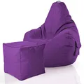 Produktbild: Green Bean 2er Set Sitzsack + Hocker - fertig befüllt - robust waschbar schmutzabweisend - Kinder & Erwachsene Bean Bag Bodenkissen Lounge Sitzhocker Relax-Sessel Gamer Gamingstuhl Pouf - Violett