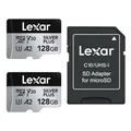 Produktbild: Lexar Silver Plus Micro SD Karte 128GB 2-Pack, Bis zu 205 MB/s Lesegeschwindigkeit, 150MB/s Schreibgeschwindigkeit, Speicherkarte Micro SD mit Adapter, UHS-I, A2, U3, V30, Klasse 10, 4K UHD microSDXC