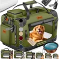 Produktbild: Hundebox Hundetransportbox faltbar Inkl.Hundenapf Transporttasche Hundetasche Transportbox für Haustiere Hunde und Katzen Haustiertransportbox Khaki