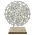 Produktbild: Ornament mit Sockel Aufsteller Holzbild Schabby Vintage Blumenmuster Rund Ø 23cm