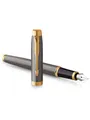 Produktbild: Parker IM Fountain Pen | Grey Lacquer with Gold Trims | Fine Polished Stainless Steel Nib | Blue Ink Cartridge Refill | Gift Box