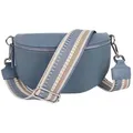 Produktbild: MIRROSI Bauchtasche Damen, Echtleder, Made in Italy, Umhängetasche, Brusttasche, (Schultertasche für jeden Anlass (1 Tasche & 2 Gurte), Crossbody Bag, Beige, gemusterten& verstellbaren Schulterriemen blau Mittelgroße Tasche (25x16x7cm)