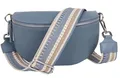 Produktbild: MIRROSI® Bauchtasche Damen, Echtleder, Made in Italy, Umhängetasche, Brusttasche, Crossbody Bag (1 Tasche & 2 Gurte) (Jeansblau (Streifen Jeansblau), Kleine Tasche (22x13x6cm))