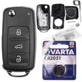 Produktbild: Repair Reparatur Satz Auto Schlüssel Austausch Gehäuse mit 3 Tasten + Rohling + Batterie kompatibel mit VW Golf UP Polo T5 Caddy Tiguan Beetle EOS