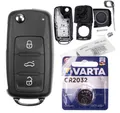 Produktbild: mt-key 3 Tasten Auto Klappschlüssel Ersatz Gehäuse + 1x VARTA CR2032 Knopfzelle, CR2032 (3 V), für ab BJ. 11/2009 VW UP POLO BEETLE GOLF SEAT IBIZA FABIA OCTAVIA