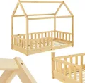 Produktbild: Juskys Kinderbett Marli 80 x 160 cm - Rausfallschutz, Lattenrost & Dach - Holz Natur