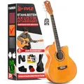 Produktbild: Pyle Akustikgitarren-Set mit Stahlsaiten, 3/4 Juniorgröße, natürliches Lindenholz, mattes Finish, Instrument mit Gigbag, Stimmgerät, extra Saiten, Plektren, Gurt, für Anfänger, Erwachsene