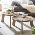 Produktbild: FineBuy Couchtisch Set 2er Mango Massivholz rund Natur · Wohnzimmertisch Beistelltisch im Japandi Design · Handgefertigte Satztische aus Echtholz