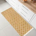 Produktbild: Kurzflor Teppich Läufer - Boho Kelim Teppich, Wohnzimmerteppich, Schlafzimmer und Küchenteppich, Flur Teppich, 80 x 200 cm, Morocco-Gold-Weiß