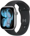 Produktbild: Apple Watch Series 11 GPS 46 mm Smartwatch mit Space Grey Aluminiumgehäuse mit schwarzem Sportband S/M, Schlafpunkt, Fitness-Tracker, Gesundheitsüberwachung, Always-On-Display, wasserabweisend