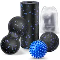 Produktbild: Eurtes 4 Stück Faszienball Set, Kleiner Faszienrolle, 7cm Igelball und Duoball Massageball Fazienrolle für Wirbelsäule Rücken Nacken Fuß, Mittelhart Blackroll für Faszientraining DurchfüHren