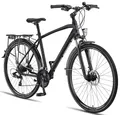 Produktbild: Licorne Bike Premium Touring Trekking Bike in 28 Zoll Aluminium Scheibenbremse Fahrrad für Jungen, Mädchen, Damen und Herren - 21 Gang-Schaltung - Mountainbike - Crossbike (Herren, Schwarz)