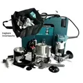 Produktbild: Makita RT0702CX2J Oberfräse, Trimmer, Ober-/Kantenfräsmodule, 2 hochwertige Fräser, Kreisführungsanschlag, etc., Innentasche im Makpac
