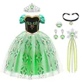 Produktbild: URAQT Mädchen Kostüm Kleid, Kinder Prinzessin Kostüm für Karneval Party Cosplay Verkleidung Halloween Fest Geburtstag, mit Zubehör Krone Zauberstab, 150CM