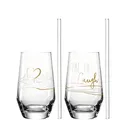 Produktbild: Leonardo Presente Trink-Gläser 4 teilig, spülmaschinenfeste Wasser-Gläser mit Gravur und Strohhalm, Motiv Laugh Saft-Glas Geschenk-Set 365 ml 029183