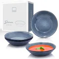 Produktbild: Sänger | Suppenteller Darwin 4 tlg, Suppenschalen 4 Personen, Handmade Schüssel Set Steingut, Tiefe Teller für Suppe Vintage, Schälchen Spülmaschinenfest, Schalen Set Blau 500 ml | PREMIUM COLLECTION