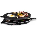 Produktbild: alpina Elektrogrill Tischgrill Elektrisch 1200W - Raclette 8 Personen mit 2 Lagen - mit 8 Pfannen und 8 Spachteln - Antihaftbeschichtung - 3-in-1 P... - Schwarz