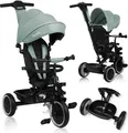 Produktbild: Multifunktionales Dreirad und Kinderwagen Lionelo Berry von 9 Monaten bis 5 Jahren bis zu 25 kg Große PolyurethanRäder, Dreirad-Drehsitz 360° Grün