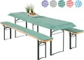 Produktbild: heimtexland ® Auflagen Set 3-teilig für Bierzeltgarnitur 2x Polster Auflage Bierbank 1x Tischdecke Vichy Karo Garten Tischdeko Typ331 grün Tischmass 50x110 cm