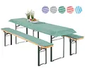 Produktbild: heimtexland ® Auflagen Set Bierzeltgarnitur 3-teilig Biertisch Tischdecke Bierbank Polster Bierbankauflage Tischdeko Typ331 Vichy Karo Grün für Tischmaß 50 x 110 cm