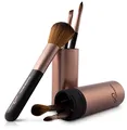 Produktbild: Make-up Pinselset 6-teilig | 5 vegane Schminkpinsel mit Aluminium-Köcher & Smart-Halter | Für Foundation, Puder & Augen-Make-up | Kompaktes Reise-Set in Cappuccino/Schwarz | LUVIA
