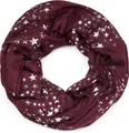 Produktbild: styleBREAKER Damen Loop Schal mit glitzerndem Metallic Sterne All Over Print Muster, Leichter Schlauchschal Einfarbig, Tuch 01016118, Farbe:Weinrot