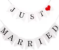 Produktbild: Just Married Girlande Vintage Rustikal Wimpelkette Banner mit Seil Hochzeitsgirlande als Deko für Hochzeit Fest Party Brautdusche Junggesellinnenabschied oder Foto Photo Booth Fotografie