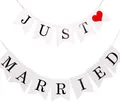 Produktbild: Just Married Girlande Vintage Rustikal Wimpelkette Banner mit Seil Hochzeitsg...