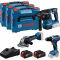 Produktbild: 18V Profi Set, GBH 18V-22 + GSR 18V-65 + GWS 18V-8 Professional, Werkzeug-Set blau, 2x Li-Ion Akku 5,0Ah, in 3 L-BOXXen