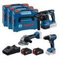 Produktbild: Bosch Combo Kit 18V-Set mit 3 Werkzeugen: GSR+GBH+GWS+2x GBA 5.0 Ah 0615A5009G